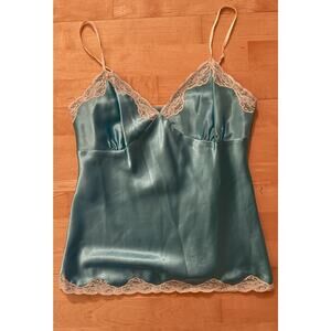 VTG Y2K Blue White Satin Lace Cami Tank Large